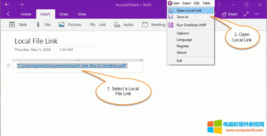 �䌚�ˆ� Gem Menu for OneNote UWP �ṩ��&ldquo;���_����朽�&rdquo;�Ĺ��ܡ��Á������_ OneNote UWP �ﱾ��朽���