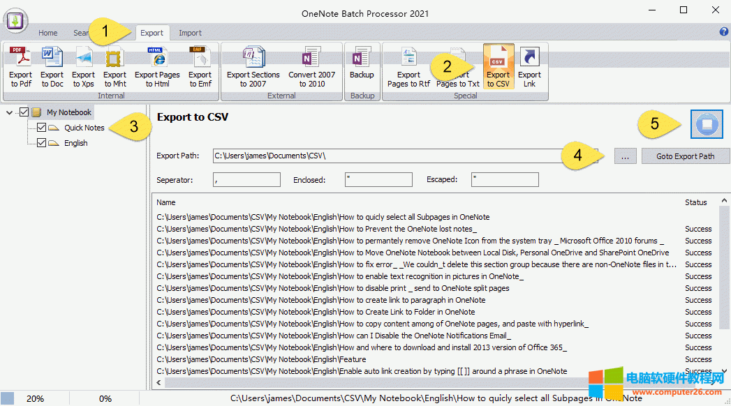 ʹ������̎������(d��o)�� OneNote �Pӛ����һ��(g��) CSV �ļ�