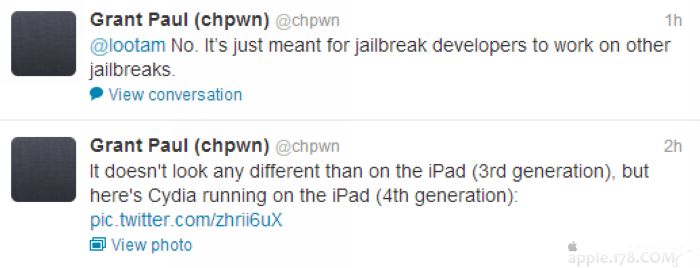 蘋(píng)果iPad4完美越獄被破解:肌肉男&chpwn誰(shuí)更牛?
