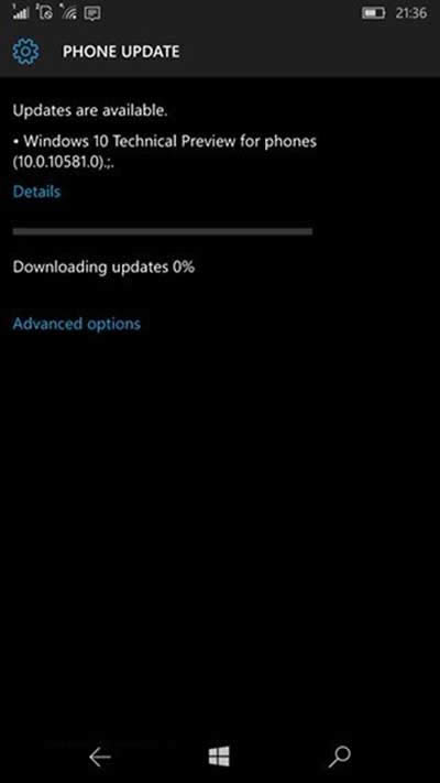 Win10 Mobile�A(y��)�[��10581���d����0%��Q�k��