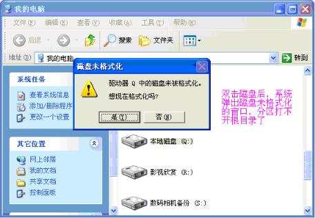 雨林木風(fēng)xp系統(tǒng)中雙擊盤符時(shí)提示未格式化的解決步驟